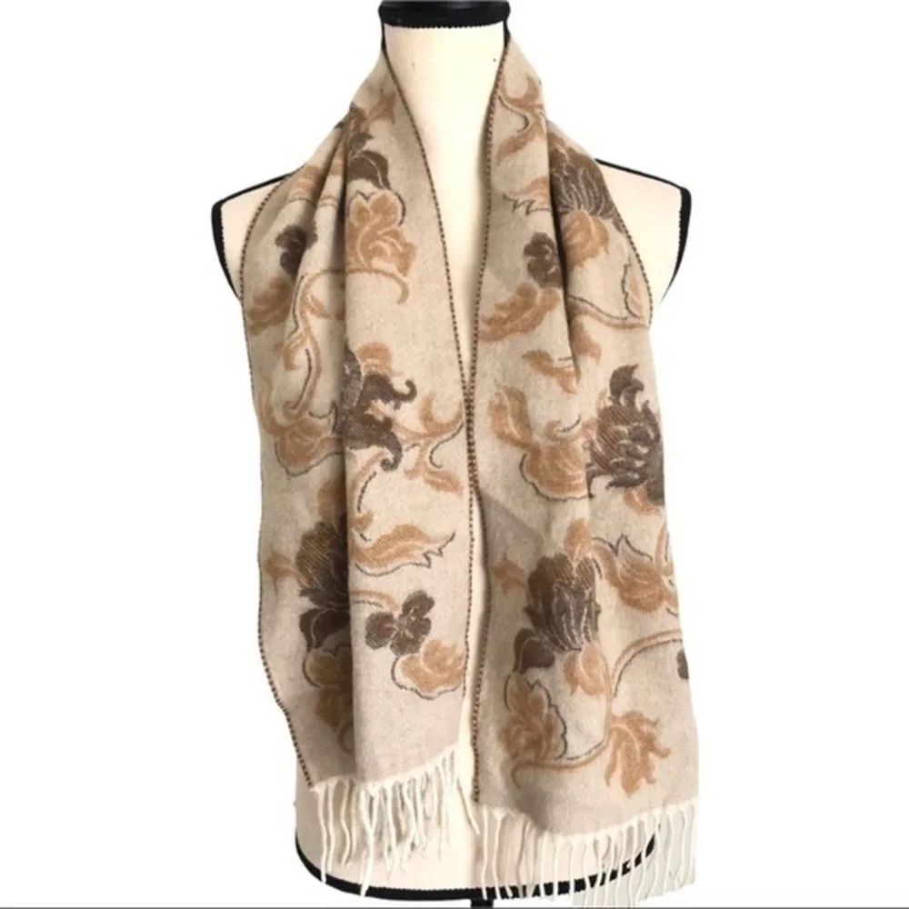 V.FRAAS Floral Cashmink Wrap Scarf With Fringe Made In Germany